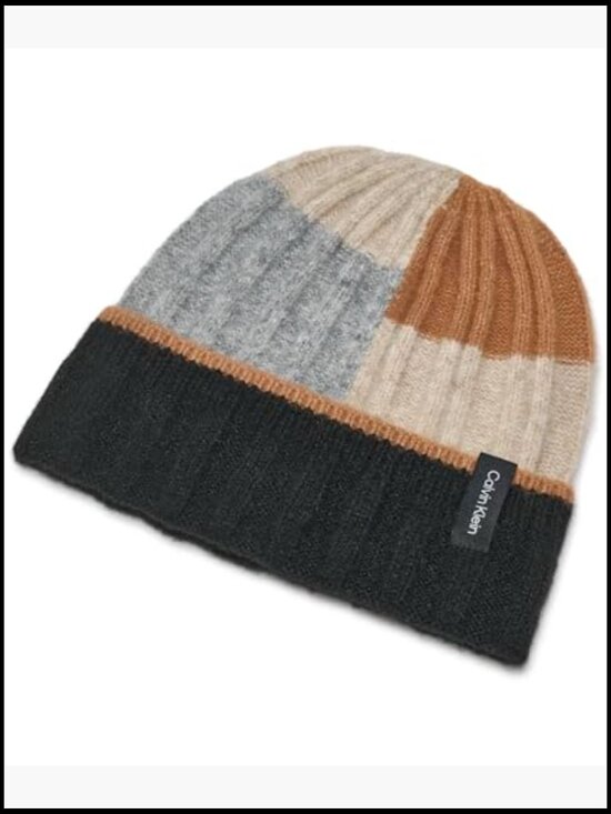 Patchwork Beanie with Wide Rib Cuff - Acrylic Blend